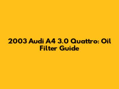 2003 Audi A4 3.0 Quattro: Oil Filter Guide