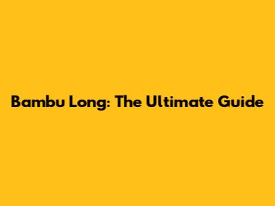 Bambu Long: The Ultimate Guide