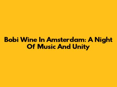 Bobi Wine In Amsterdam: A Night Of Music And Unity