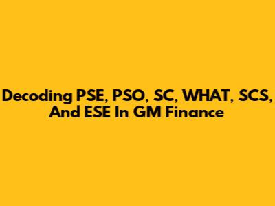 Decoding PSE, PSO, SC, WHAT, SCS, And ESE In GM Finance