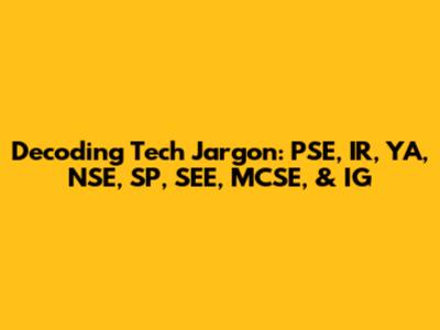 Decoding Tech Jargon: PSE, IR, YA, NSE, SP, SEE, MCSE, & IG