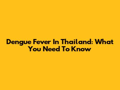 Dengue Fever In Thailand: What You Need To Know