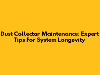 Dust Collector Maintenance: Expert Tips For System Longevity