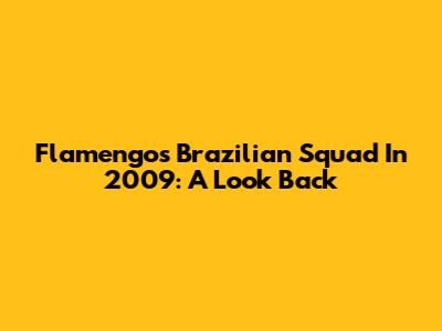 Flamengo's Brazilian Squad In 2009: A Look Back