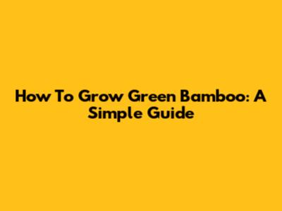 How To Grow Green Bamboo: A Simple Guide