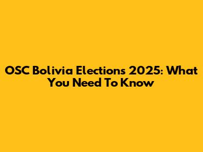 OSC Bolivia Elections 2025: What You Need To Know
